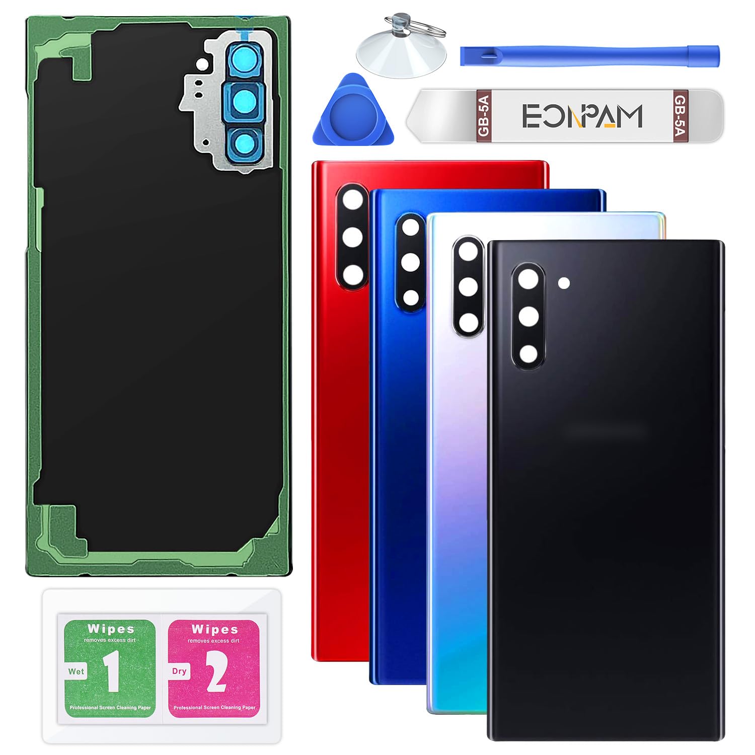 Eonpam Back Cover Glass for Samsung Galaxy Note 10 N970 Rear Glass Replacement with Camera Lens + Repair Kit Genuine Rear Housing (Aura Black)