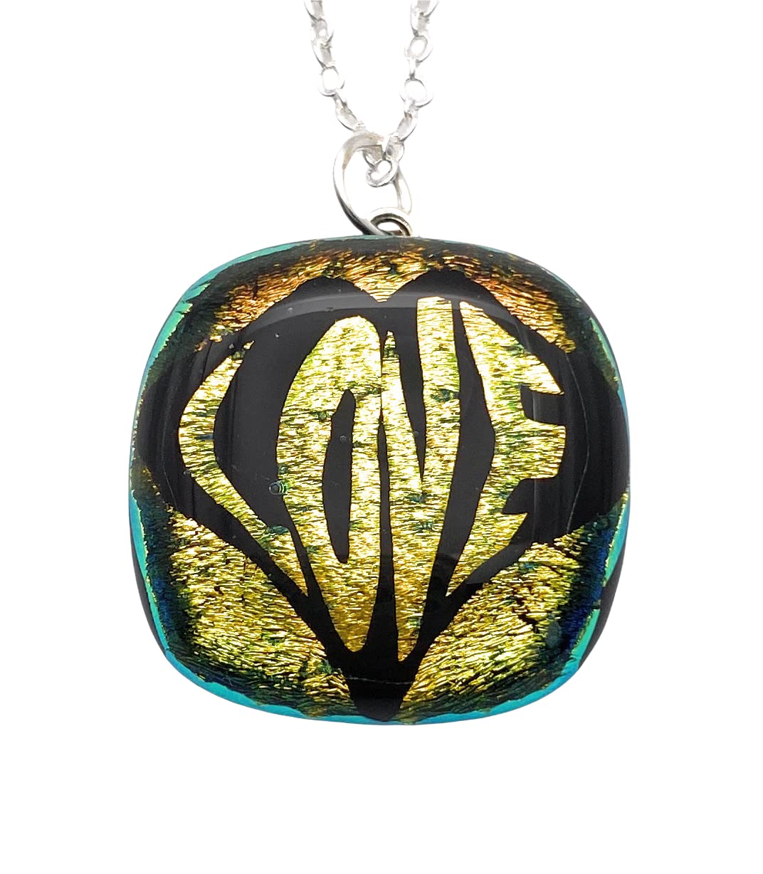 Love Pendant, Glass Pendant, Dichroic Glass Pendant, Handmade Glass Pendant, 2cm x 2cm