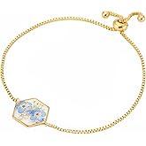 Real Forget-Me-Not Bracelet, Alaska State Flower Jewelry, Gold Adjustable Box Chain, Pressed Botanical Keepsake for Women (Gold)