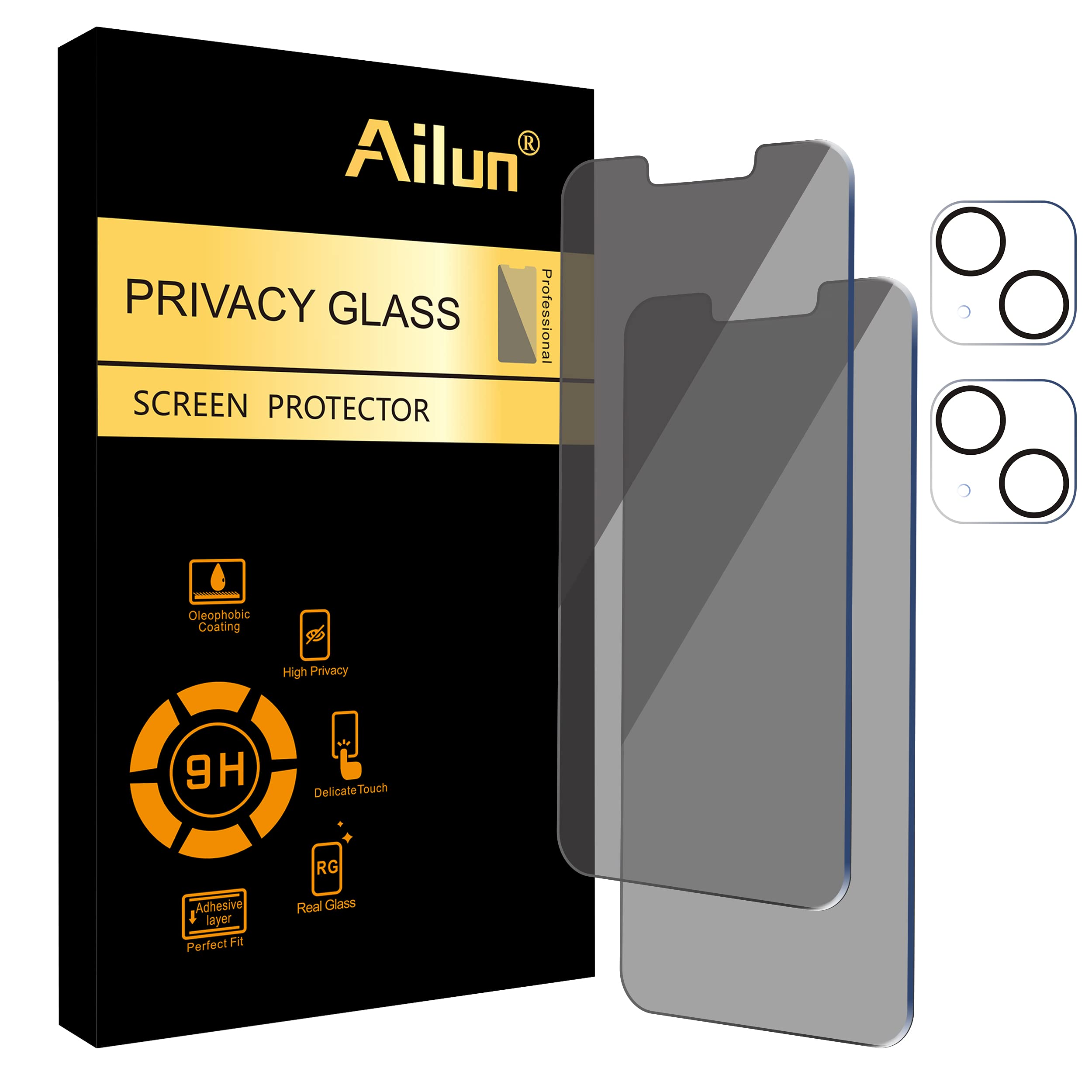 Photo 1 of ** SOLD AS IS NO RETURN/REFUNDS**
Ailun 2Pack Privacy Screen Protector for iPhone 13 [6.1 inch] + 2 Pack Camera Lens Protector, Anti Spy Private Tempered Glass Film,[9H Hardness] - HD