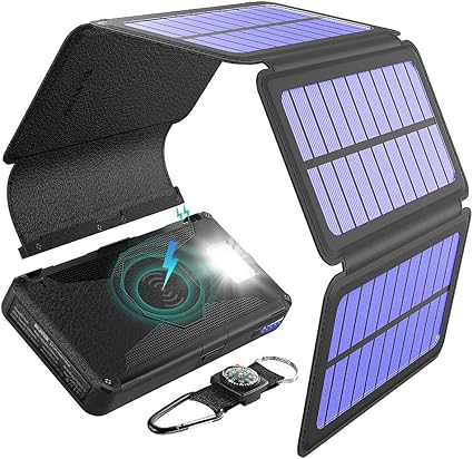 Blavor Solar Charger Five Panels Detachable Qi Wireless Charger 20000mah Portable Power Bank With Dual Output Type C Input Flashlight And Compass Kit