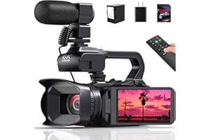 MERVNE 6K Video Camera Camcorder, 64MP 18X Digital Zoom IR Night Version Vlogging Camera for YouTube, HD WiFi Video Camera with 4500mAh Battery, SD Card, Stabilizer, Mic, Remote Control and Charger