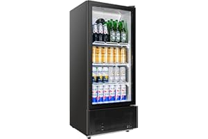 BINGERMA 6.5 Cu.Ft Commercial Beverage Refrigerator Glass Door Upright Drink Cooler Display Fridge with Adjustable Shelves and LED Light for Restaurant Bar Store Office