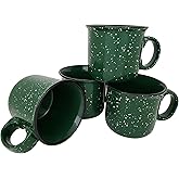 Essential Drinkware 14oz Ceramic Campfire Coffee Mug (Set of 4), Green with Speckled Finish - Durable Thick Walled Camping Style Cup for Outdoors or Home