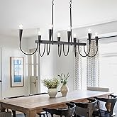 Fang Yan Mei 48 Inch Black Industrial Chandelier, 8-Light Linear Farmhouse Dining Room Ceiling Light for Kitchen Island, Adju