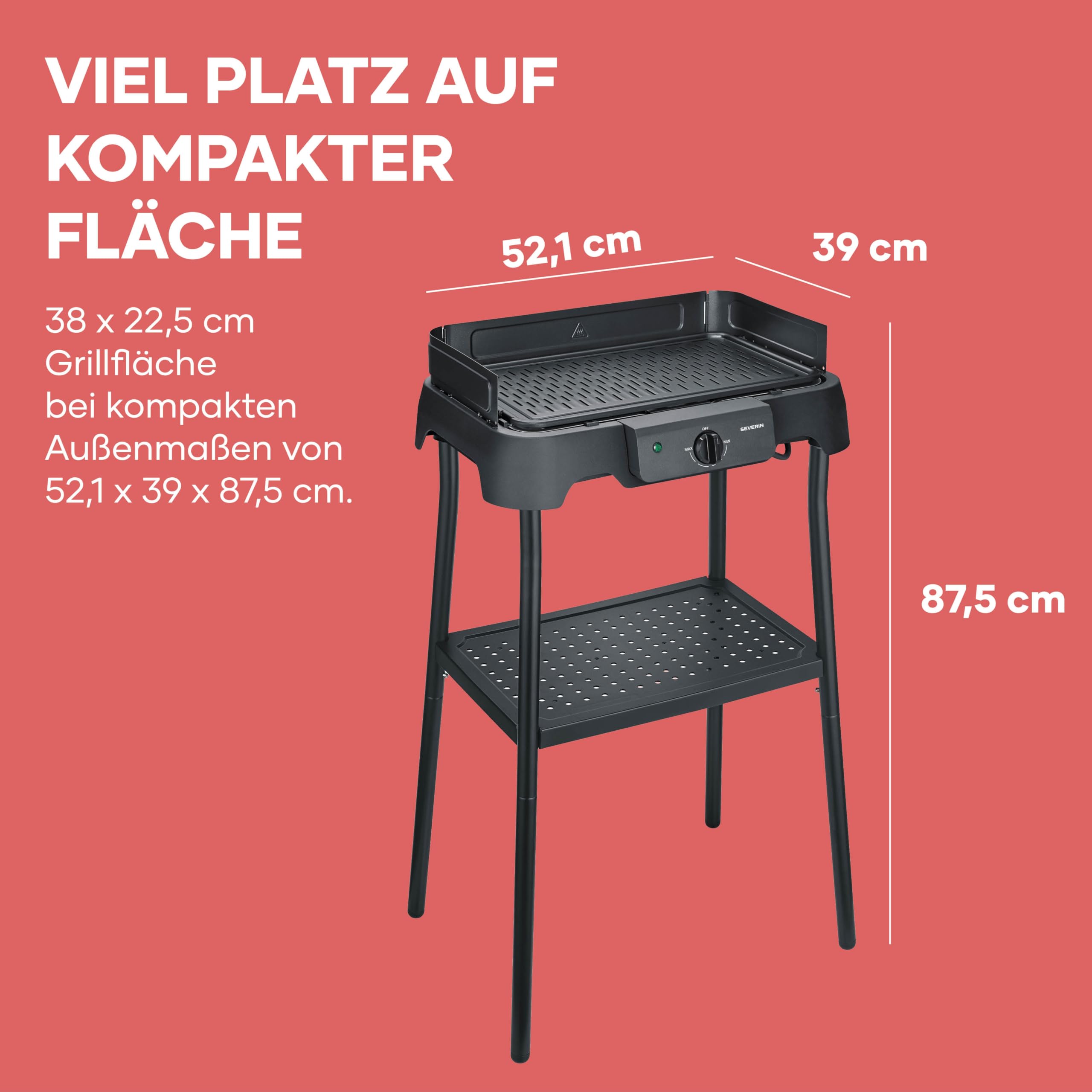 Tischgrill mit Standfuß, Standgrill & Tischgrill (Innen- & Außennutzung), Balkon & Küche, Temperaturen 40-220°C, schnelles Aufheizen, 39x23cm, leichte Reinigung, 2000W, schwarz, PG 8596