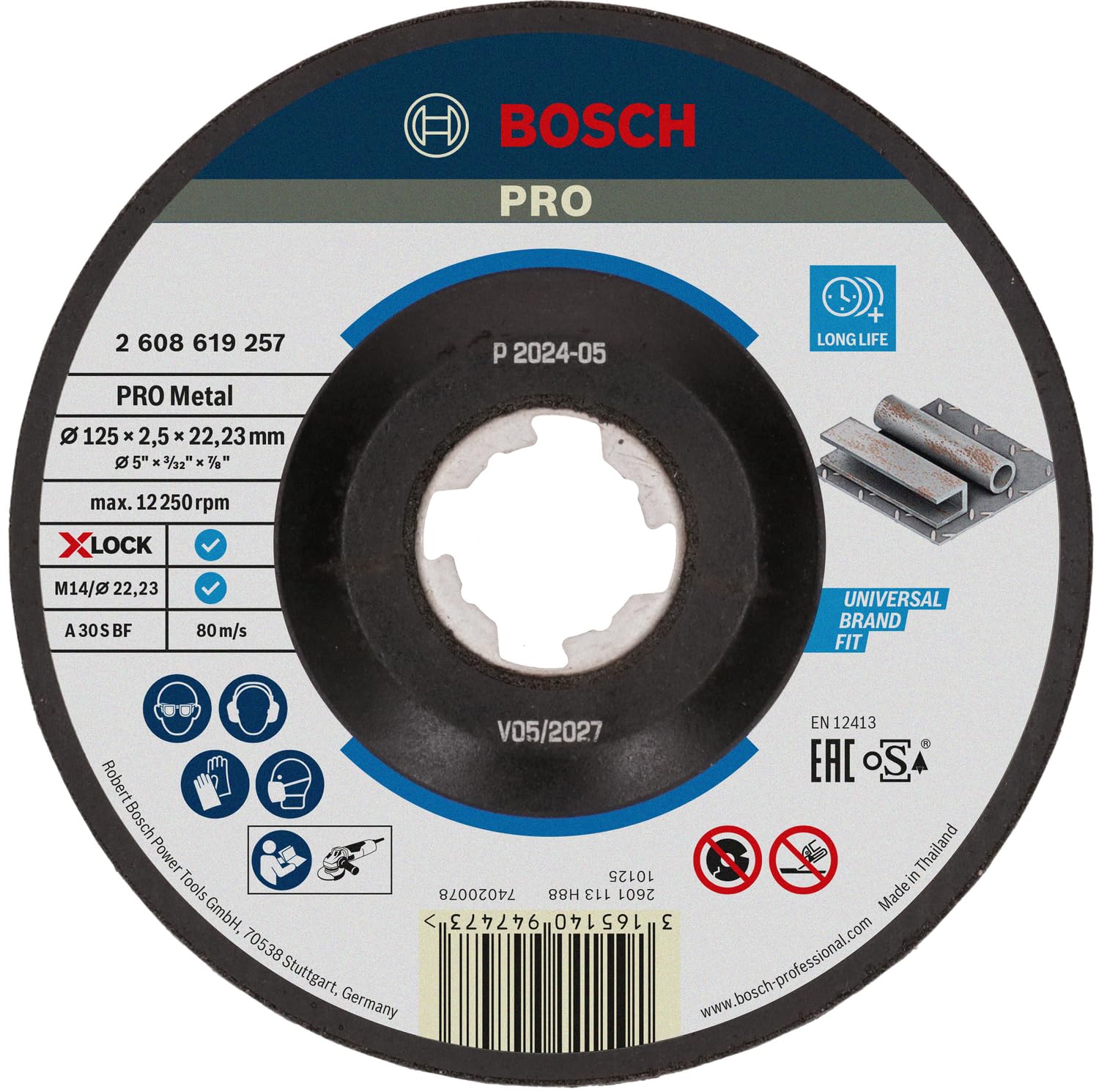 Bosch Professional Cutting Disc with Depressed Centre Expert (for Metal, X-LOCK, Diameter 125 mm, Bore Diameter: 22.23 mm, Thickness: 2.5 mm),2608619257