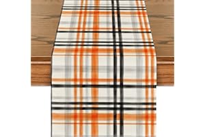 Artoid Mode Orange Black Buffalo Plaid Fall Table Runner, Halloween Kitchen Dining Table Decoration for Outdoor Home Party 13x72 Inch