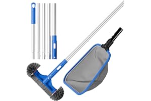 Sepetrel Deluxe Swimming Pool Cleaning Kit Including Half-Deep Fine Mesh Pool Leaf Skimmer Net,12" Round Pool Brush Head & 70.5" Pole, for Above Ground Pools,Ponds,Spas,Hot Tubs