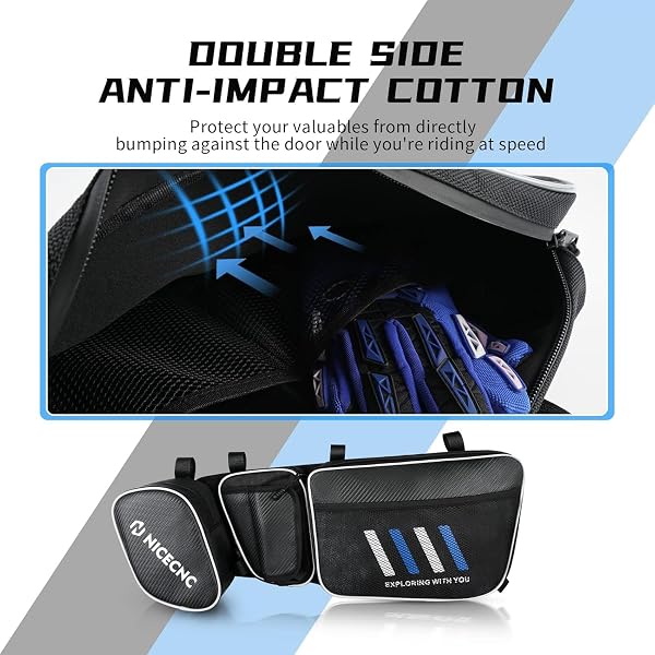 NICECNC WATERPROOF X3 SIDE DOOR BAGS BLUE WITH DOUBLE SIDE ANTI-IMPACT COTTON, COMPATIBLE WITH CAN AM MAVERICK X3 X MR/RS TURBO R 2017 2018 2019 2020 2021 2022 2023, SEE FITMENTS