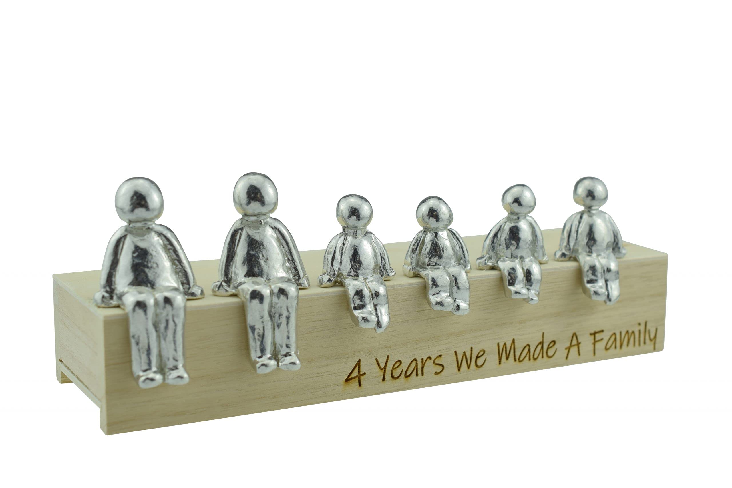Pirantin 4th Anniversary Idea - 4 Years We Made A Family Metal Ornament - Choose Your Family Combination Box & Woodgrain May Vary(4 children)