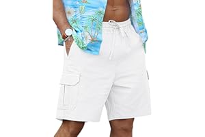 RQP Mens Linen Cargo Shorts Casual Drawstring Shorts Relaxed Fit Summer Beach for Men