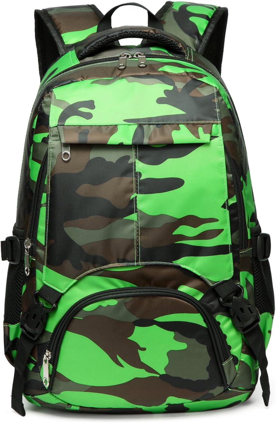 Boys School Bags for Kids Girls Bookbags Camo Print Backpack for Children (Camouflage Green)