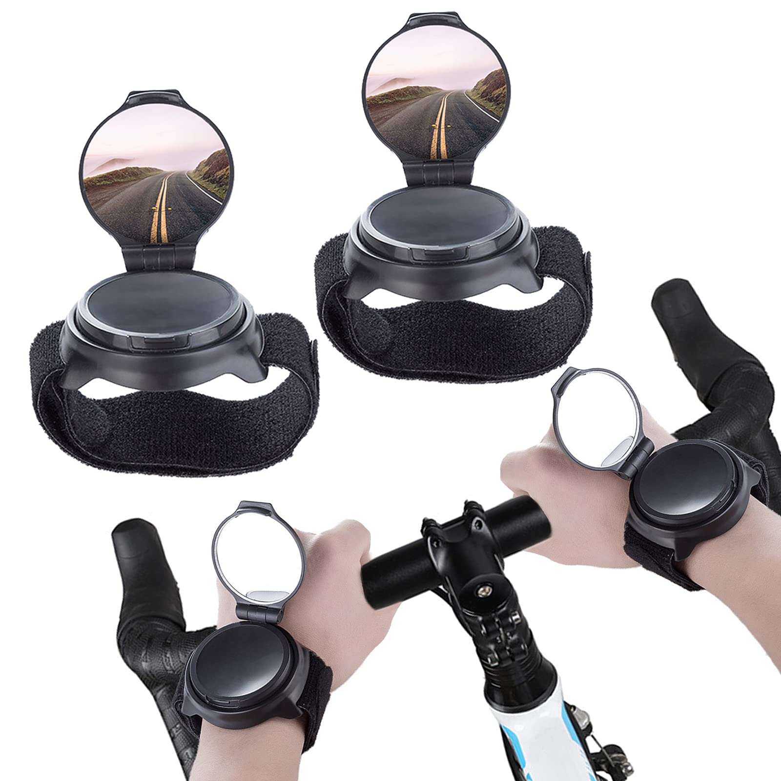 Photo 1 of 2 Pcs Bicycle Rearview mirror wristband,360° Wristband Bike Rear View Mirrorwrist Guard Cycling Rear View Mirror,Adjustable Road Side Mountain Bike Mirrors Safe Rearview Mirror Accessories