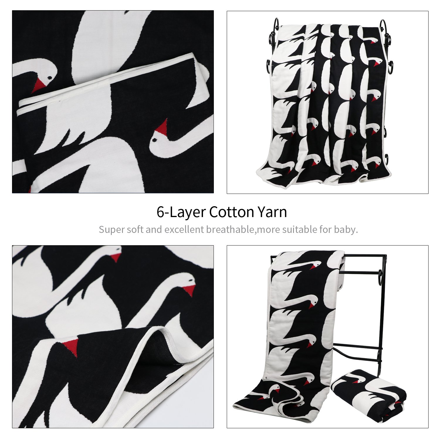 FOOK FISH Muslin Baby Toddler Blanket 6-Layer Lightweight and Breathable Oversized Muslin Baby Quilt for Boys and Girls \