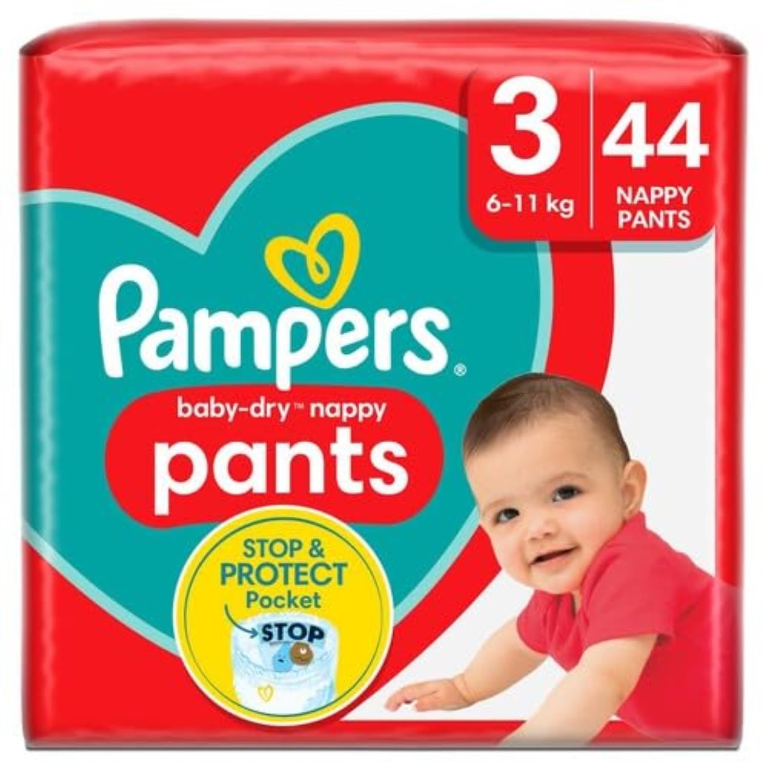 Pampers Baby-Dry 44 Nappy Pants Easy to Change, 6 - 1, 1 kg, Size 3