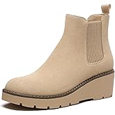 Athlefit Women's Chelsea Wedge Boots Elastic Platform Lug Sole Slip on Wedge Ankle Booties