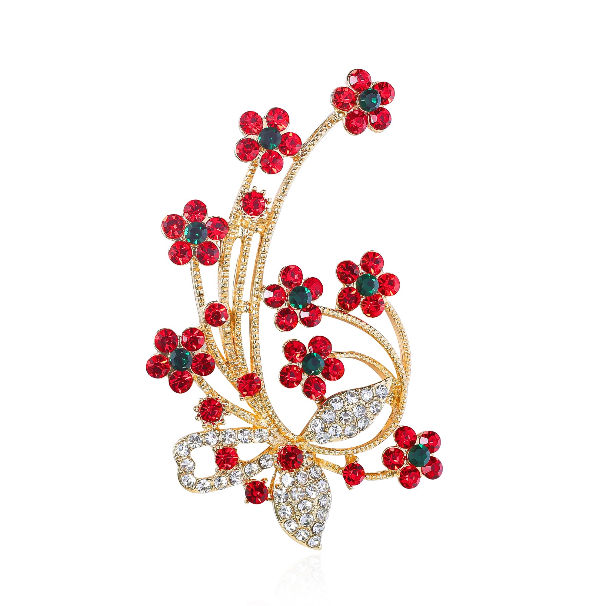 QUKE Poppy Brooches for Women Girls Cubic Zirconia Crystal Rhinestone Flower Pattern Brooch Pin Jewellery