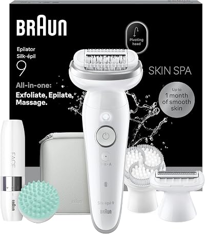 Braun Silk-épil 9 SkinSpa Epilator All-in-One Set 40 Tweezers Wet & Dry