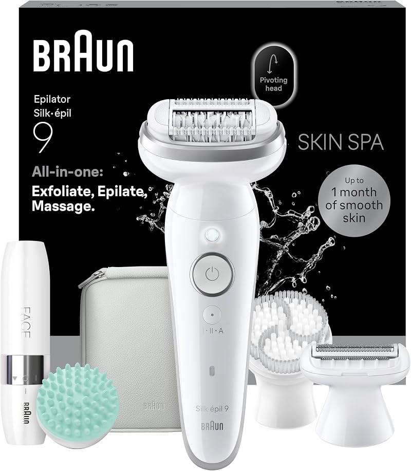 Braun Silk-épil 9 SkinSpa Epilator All-in-One Set 40 Tweezers Wet & Dry