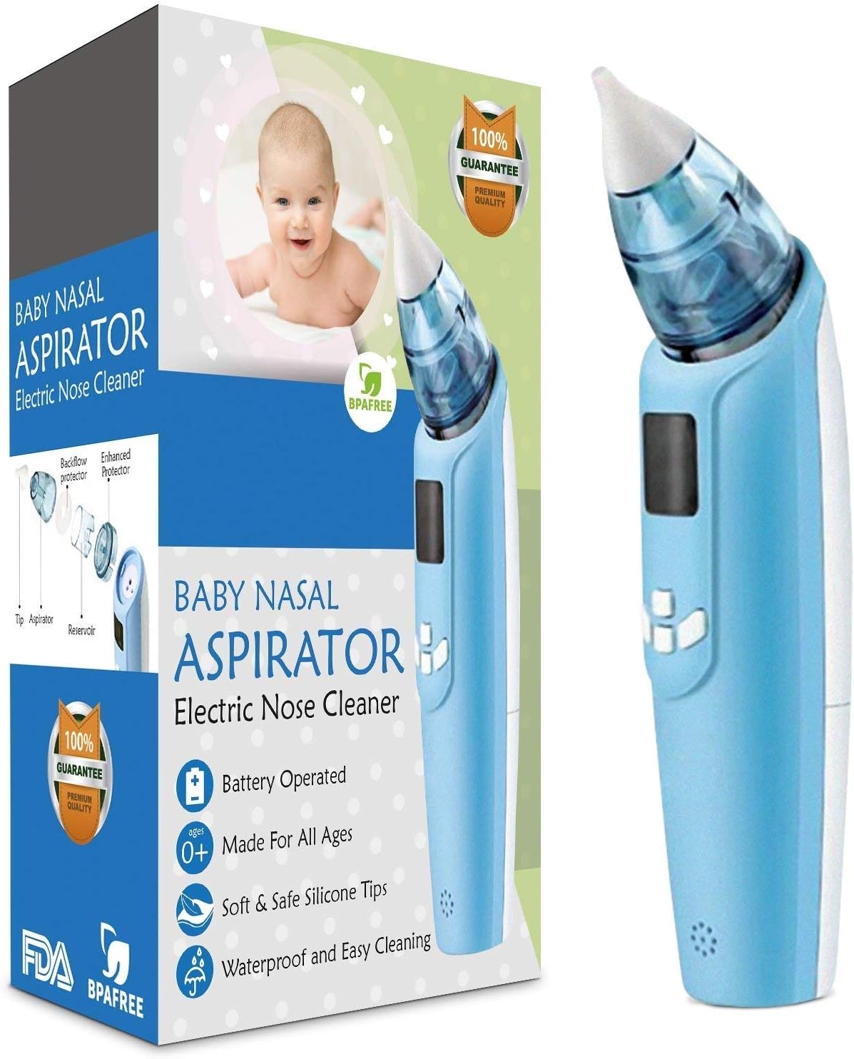 Electric Nasal Aspirator Silicon Tip, Nasal Aspirator for Baby, Electric Nasal Aspirator with Built-in Light, Music, LCD Screen, and 3 Levels of Nose Suction, Safe Hygienic, USB Charging by EvoBaby