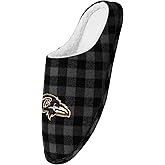 FOCO Men'sNFL Sherpa Lined Buffalo Check Memory Foam Slippers