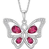 Rocayi Butterfly Necklace 925 Sterling Silver Cubic Zirconia Birthstone Jewelry Gifts for Women Wife Mother