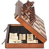 ELONGDI 15" Wooden Chess Set with Magnetic Pieces - Extra Queens - Folding Chessboard Portable Travel Tournament Chess Board Games for Adults Kids