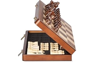 ELONGDI 15" Wooden Chess Set with Magnetic Pieces - Extra Queens - Folding Chessboard Portable Travel Tournament Chess Board Games for Adults Kids