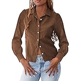 Women Y2k Plaid Button Up Shirt Vintage Long Sleeve Coquette Shirt Preppy V Neck Collared Blouse Aesthetic Work Tops