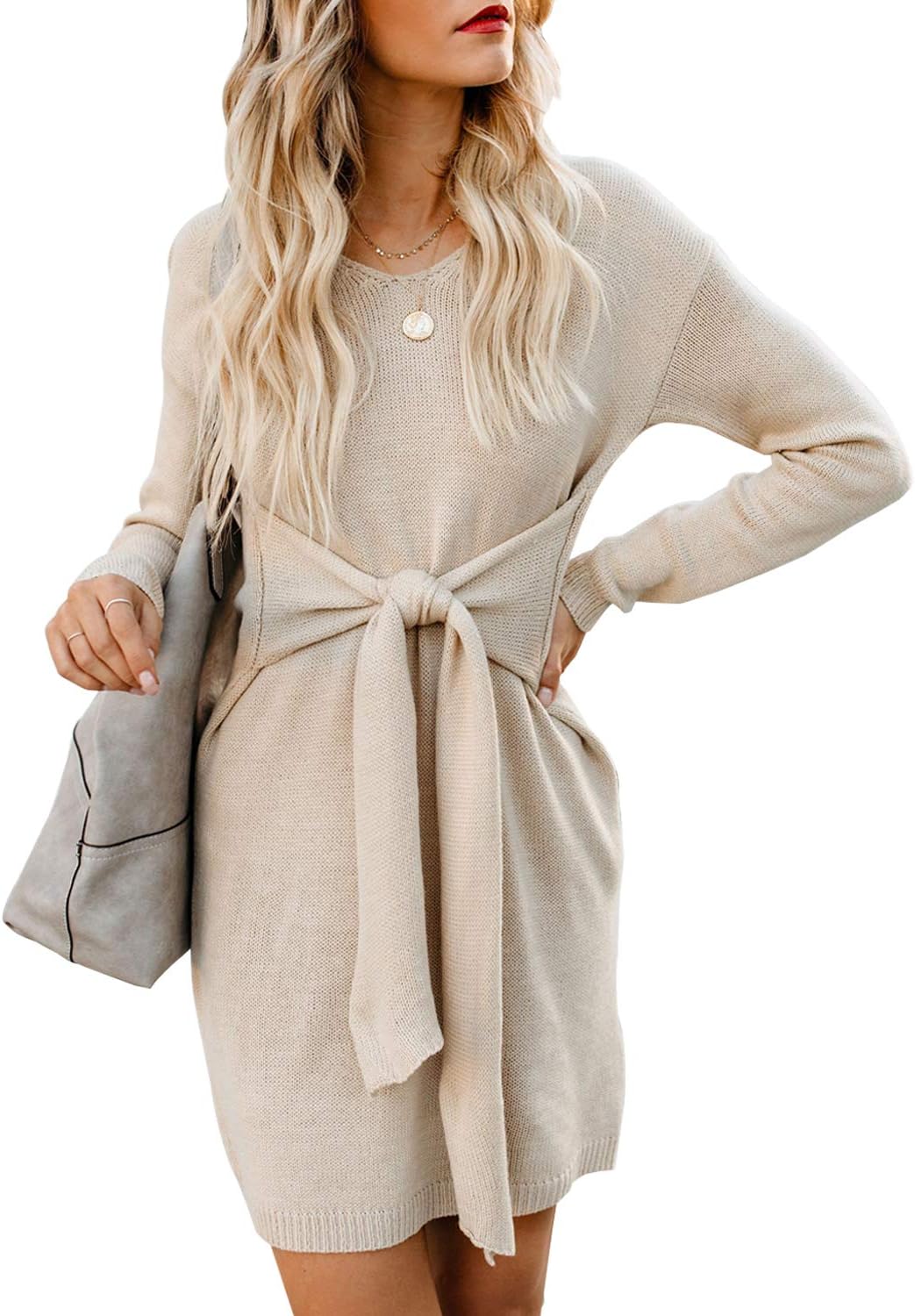 Women's Casual V Neck Short/Long Sleeve Mini Dress,S-XL