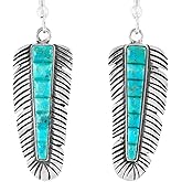 Feathers Turquoise Earrings 925 Sterling Silver & Genuine Gemstones