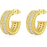 Beautitlry Small Gold Twisted Hoop Earrings for Women, 18K Gold Plated Hypoallergenic Chunky Cubic Zirconia Huggie Hoop Earrings Jewelry Gifts for Women