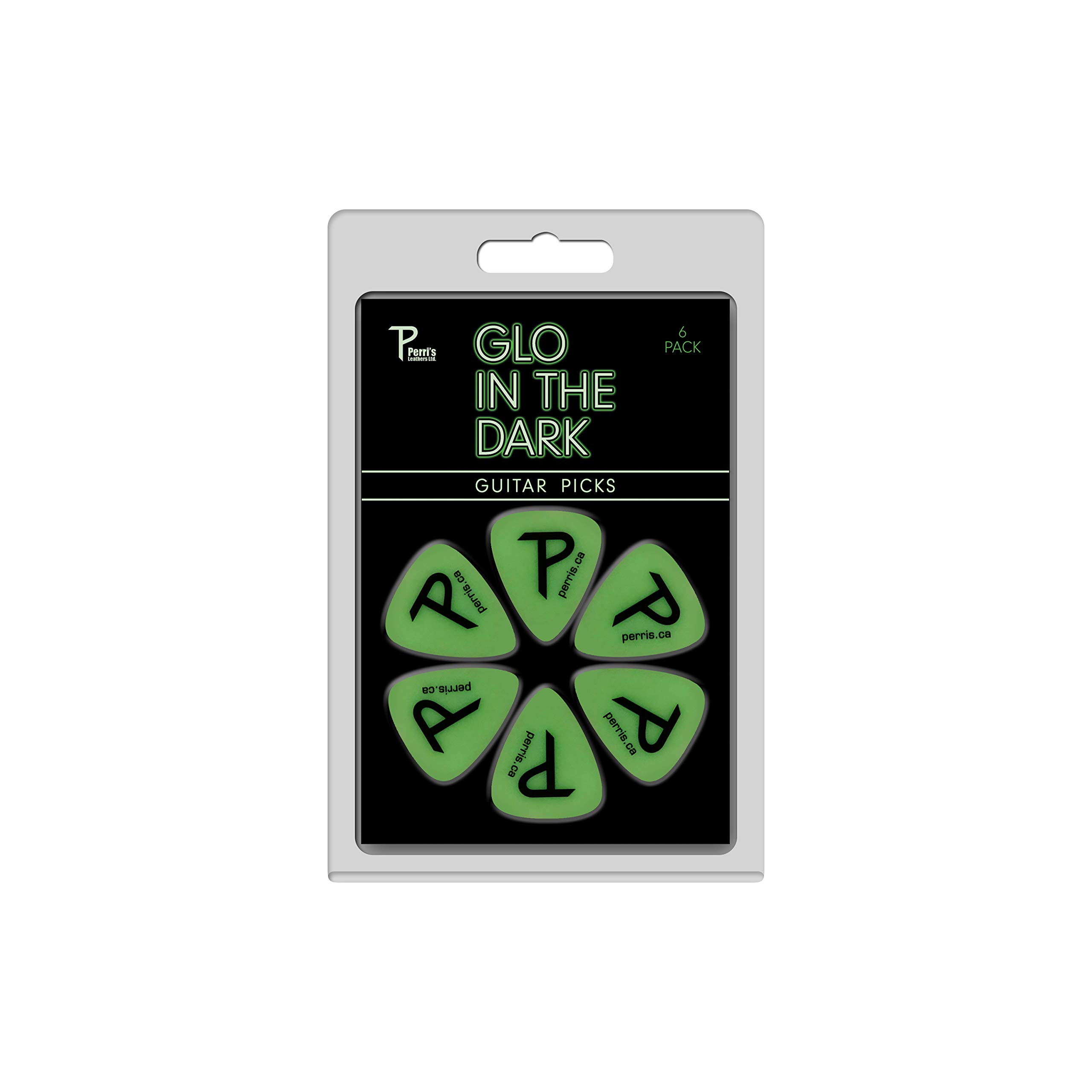Perri’s Leathers Ltd. - Guitar Picks - Celluloid - Glo in the Dark - Green - Medium 0.71mm - 6 Pack - For Acoustic/Bass/Electric Guitars - Made in Canada (LP-GLO1)