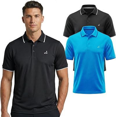 Under Par Men’s Golf Polo 2 Pack Stretch Fabric UV Moisture Wicking XL Black