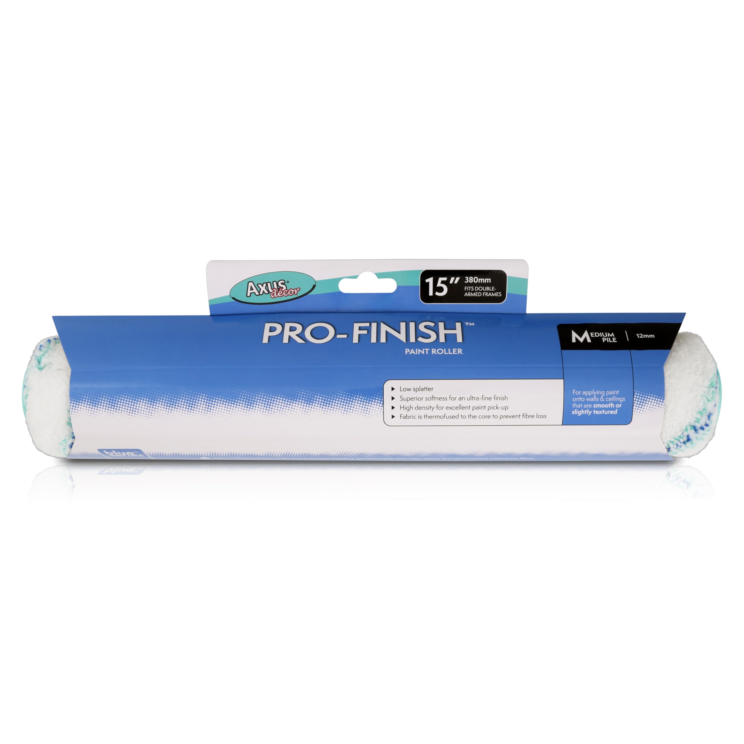 Axus Decor Pro-Finish Roller, Medium Pile (Blue Series) 15 Inch,Ultra Fine Finish, for Professional & DIY Projects, Smooth Or Semi Smooth Walls and Ceilings, for Double Arm Frame - 15"/380mm