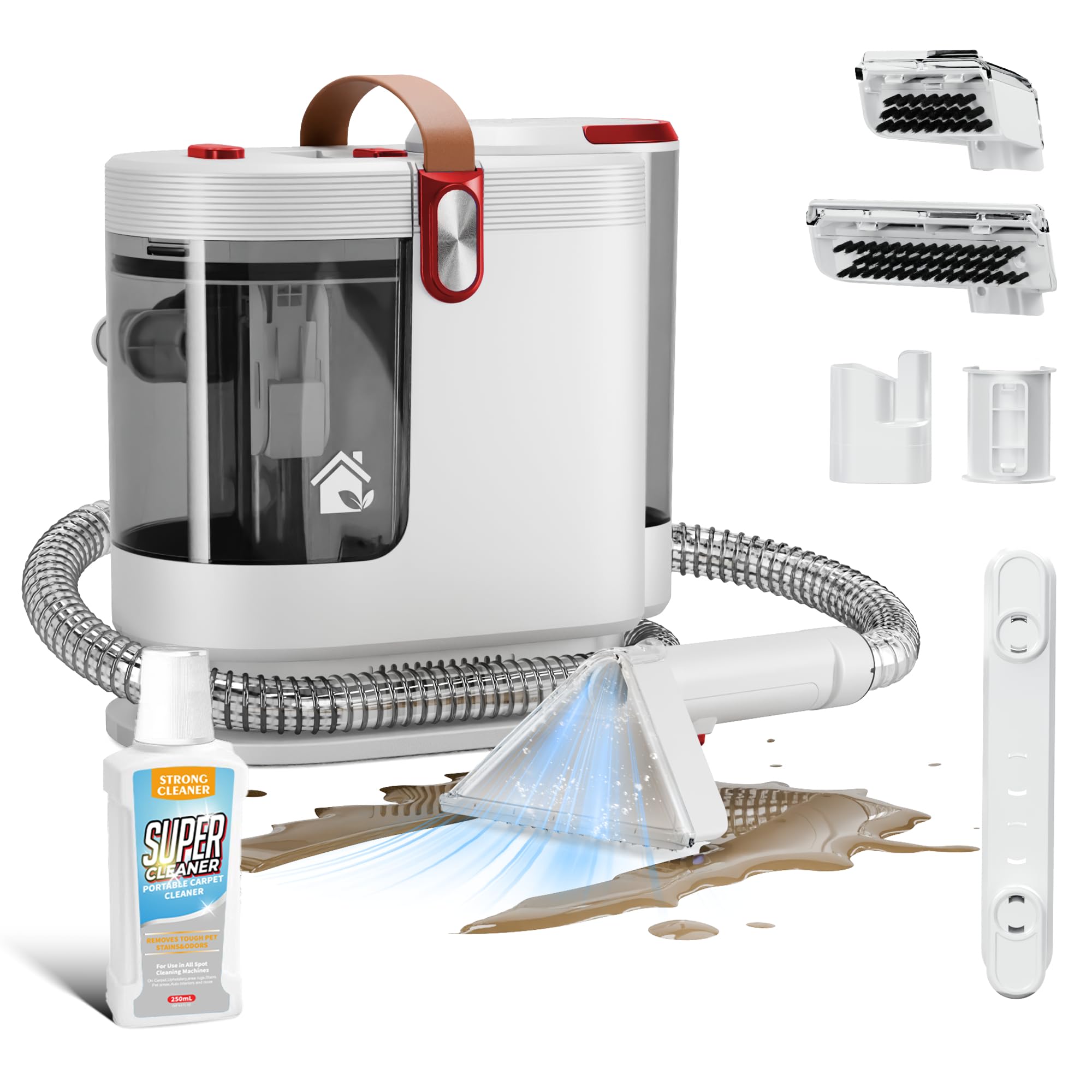 Photo 1 of WURESE Portable Upholstery and Carpet Cleaner Machine, 15Kpa Spot Cleaner Deep Cleans Pet Stains, Couch Cleaner with 3 Tools and Self-Cleaning System for Area Rugs, Furniture, Stair, Car, Red