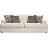 Signature Design by Ashley Soletren Chenille Sofa, Stone, No Assembly | Engineered wood and wood frame, 96 in width, Deep 23 in seat design, Anti-sag platform foundation, 4 jacquard throw pillows