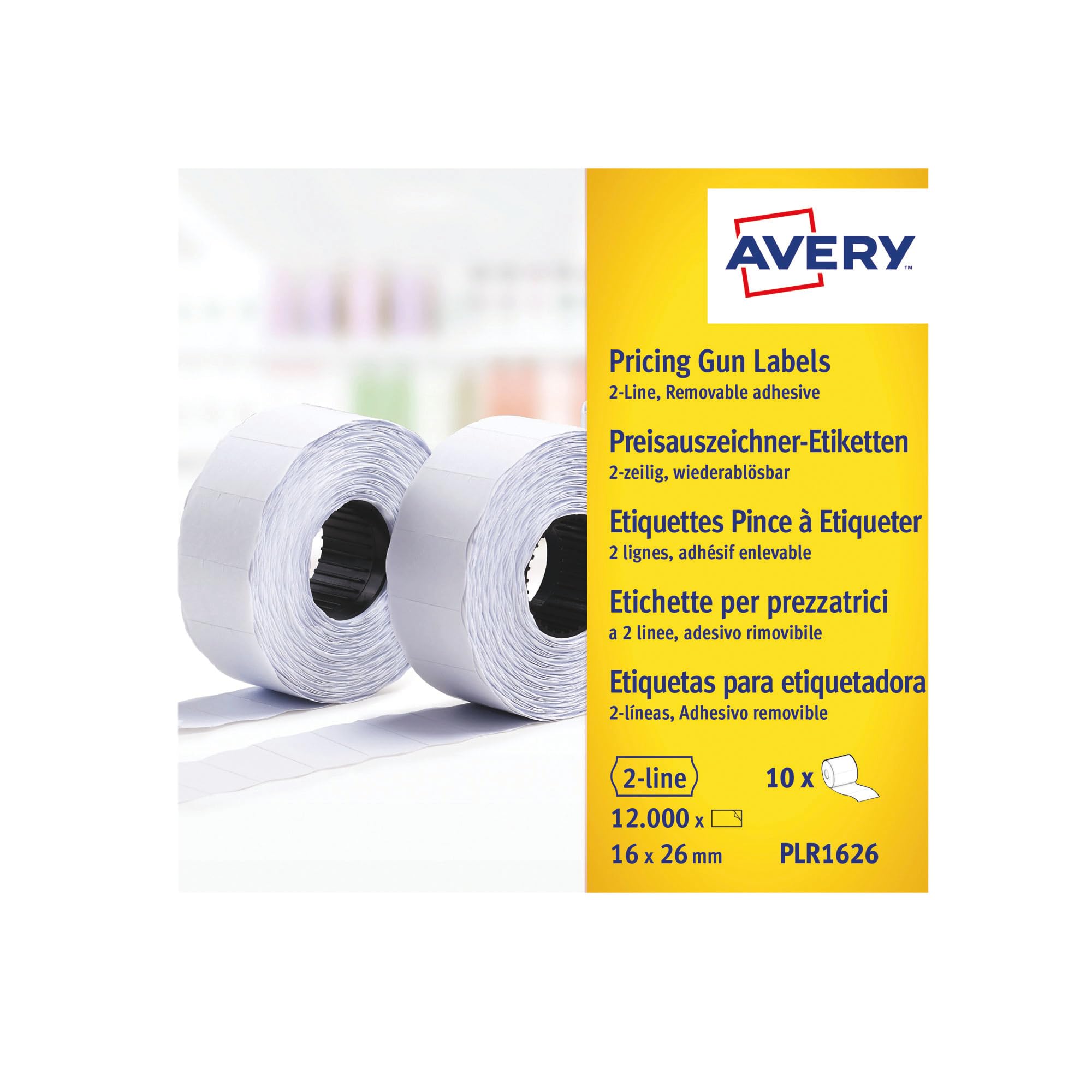 Avery PLR1626 Removable Label Roll for PL2/18 2 Line Pricing Gun - White, (26 x 12 mm, 1200 Labels Per Roll)