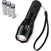 Amazon Basics Handheld LED Flashlight, 200 Lumen, Adjustable Brightness Focus, 5 Light Modes, Water Resistant IPX4, Black