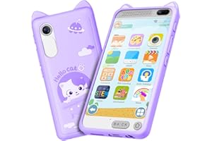 E teacher Toys Kids Smartphone, 3.97" Screen Dual Camera Kids Toys Phone with Music Player, 2000mA Toddler Toy Learning Phone with Games, Front Camera, Pretend Play Smartphone（Purple）