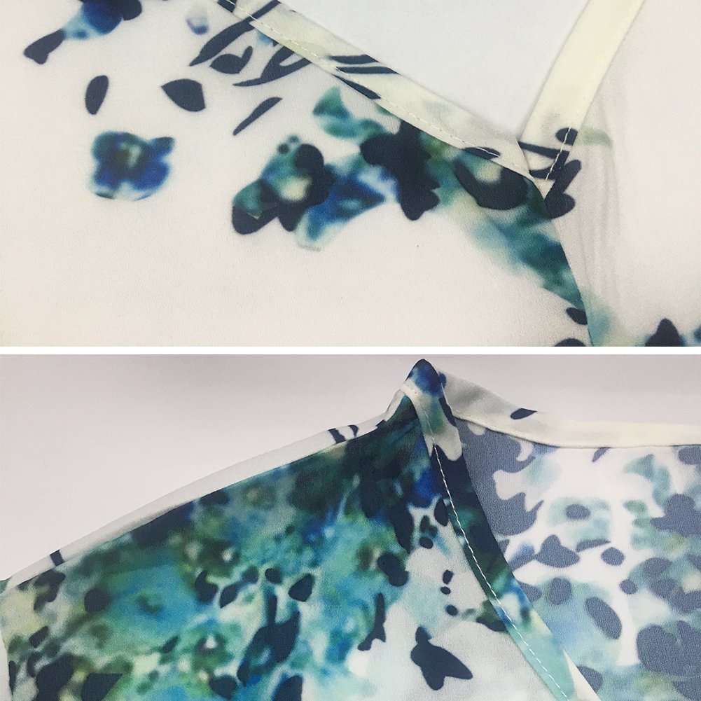 JunJunBag Women\'s 3/4 Sleeves Floral Printed V-Neck Bow Tie Casual Blouses Tops