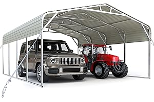 Quictent 20x20 ft Metal Roof 2 Car Carport Kits Hard Top Garage Heavy Duty Steel Car Canopy, White