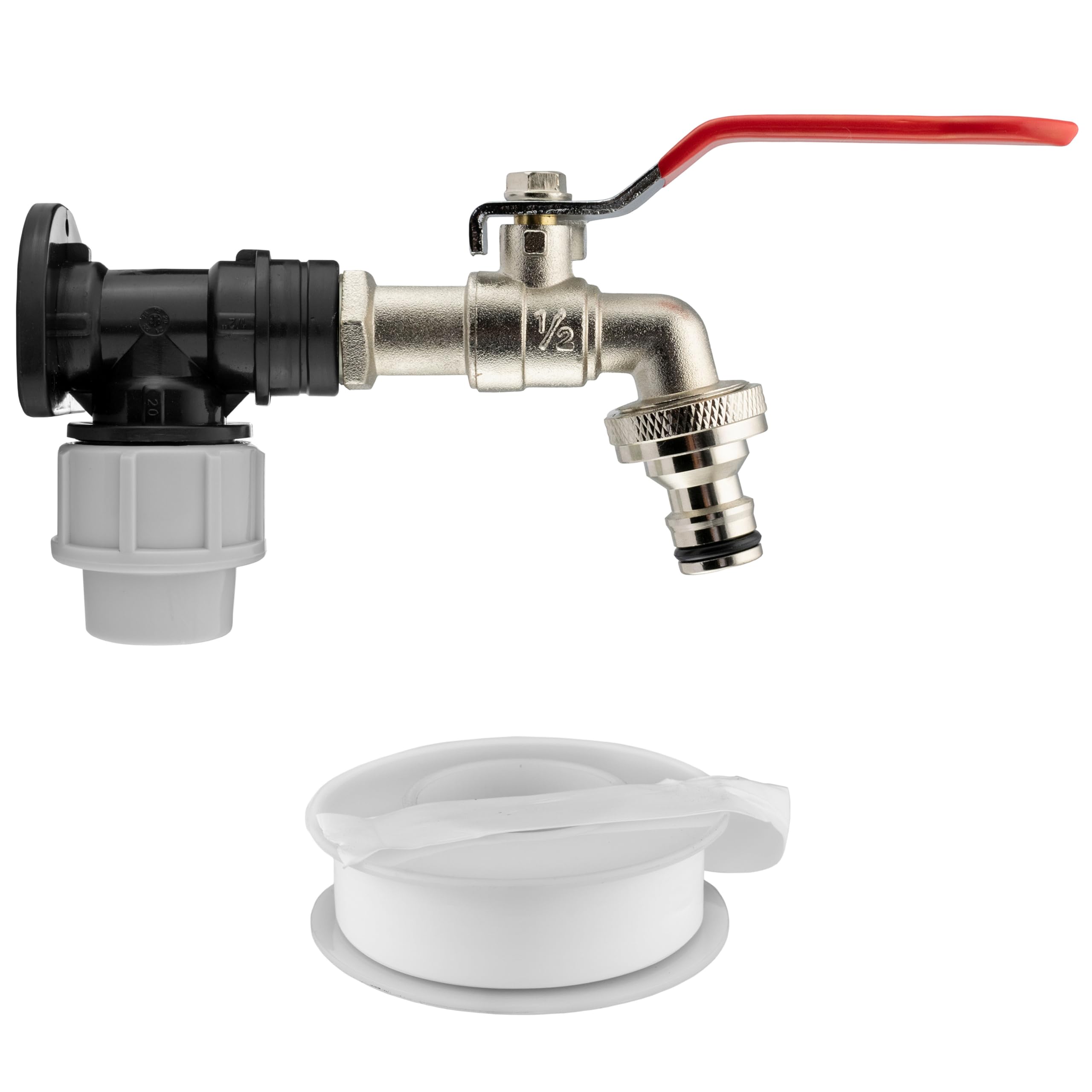 Garden Watering tap/Stopcock 20mm Water Pipe MDPE Back/Wall Plate+Lever tap+Free Thread Seal Tape