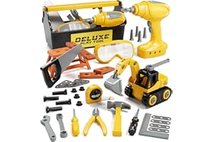 Lehoo Castle Kids Tool Set, Construction Toys Tool Box with Electric Drill & Take Apart Excavator, Pretend Play Kids Toddler 