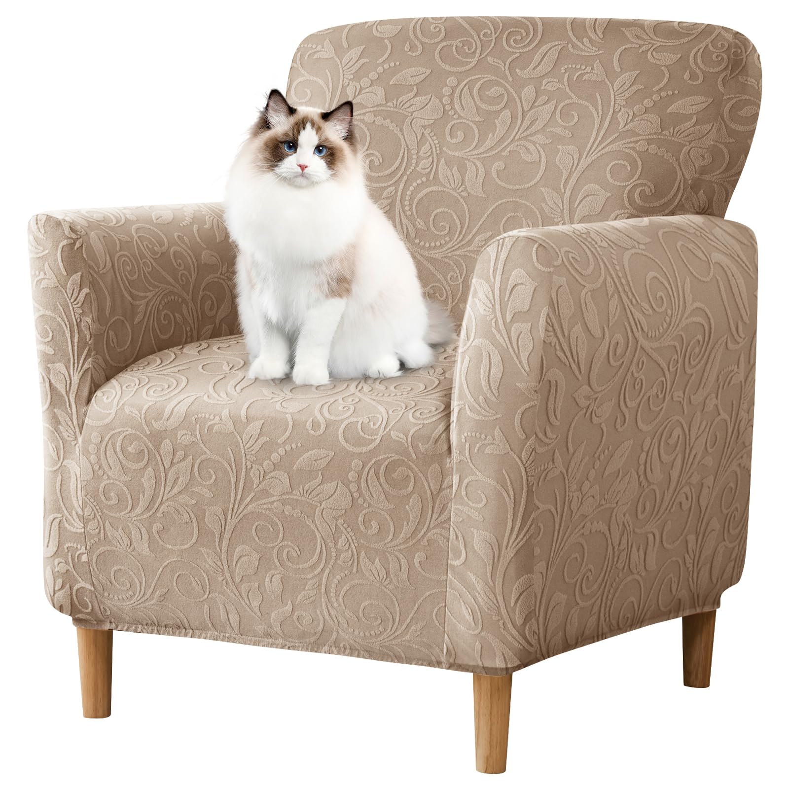 Photo 1 of *****SMALL SIZED SOFA COVER***WTHAVEN Stretch Modern Banquet Armchair Slipcover 1-Piece Accent Chair Covers with Arms Soft Chair Slipcovers for Living Room Armchair Furniture Protector Office Reception Reading Sofa (Light Brown)