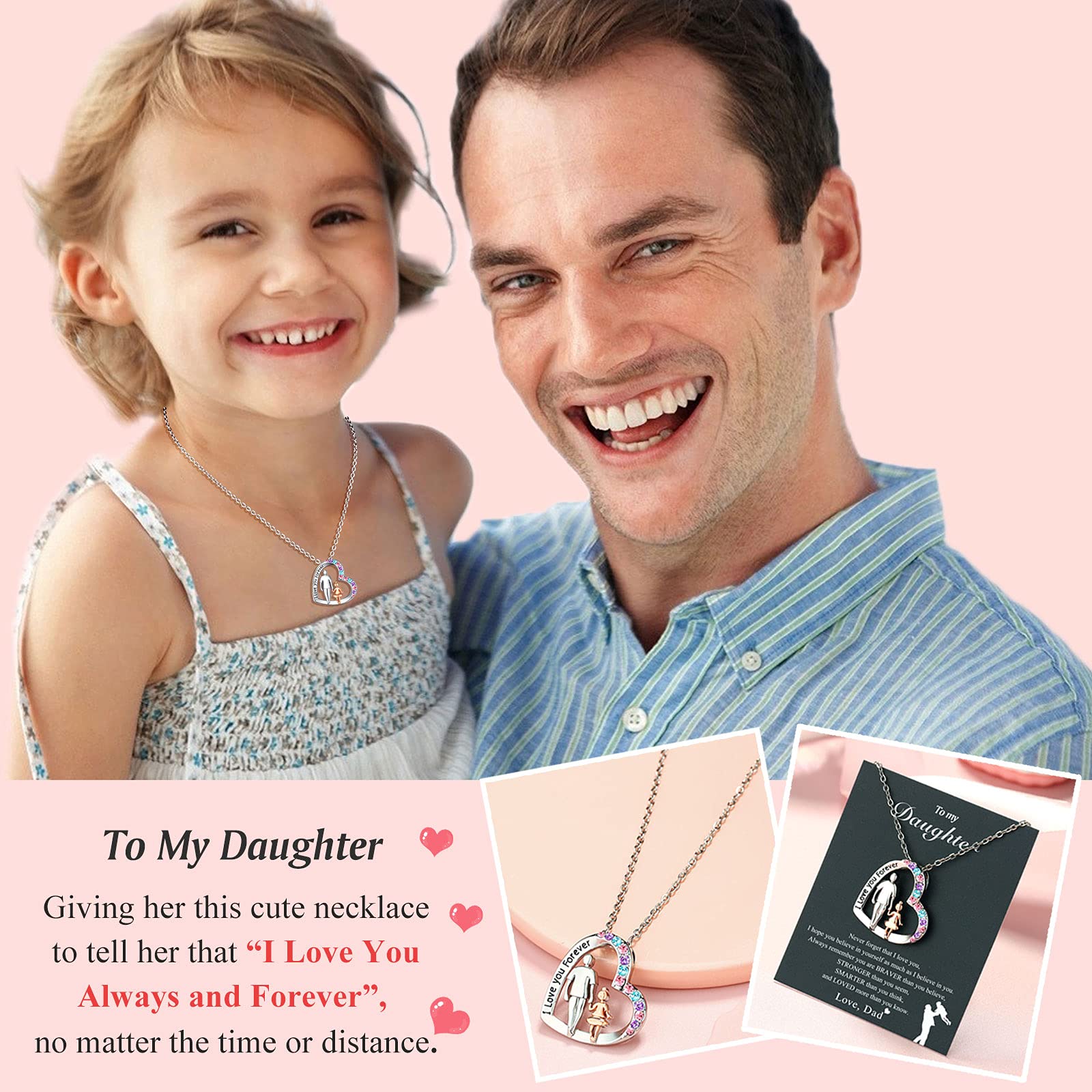 UNGENT THEM Daughter Necklace from Dad Daddy Father Valentines Birthday Gifts for Kids Girls Teen Tween Jewelry 8 10 12 13 14 16 11
