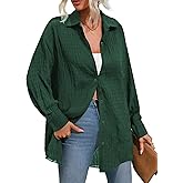 BKHOLL Women’s Button Down Shirt Long Sleeve Collared Blouse Loose Fit Casual Top for Fall Winter
