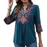 Grosy Traditional Floral Embroidered Tops for Women Mexican Peasant Blouses Bohemian Clothes Boho Tunic Gypsy Shirt