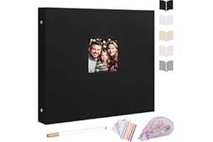 Aevdor Scrapbook Photo Album Linen Cover, 10x10 Inch Large 3 Ring DIY Scrapbook Album 40 Sheets 80 Pages, Scrap Book for Baby Shower Travel Wedding Anniversary Kids Adventure, Scrapbook Kits (Black)